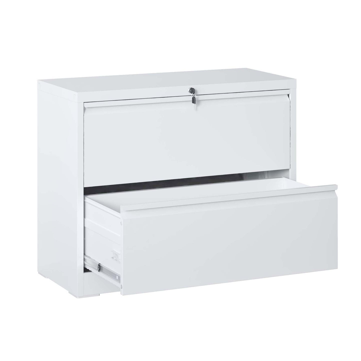 Lateral File Cabinet 2 Drawer, White Filing Cabinet With Lock, Lockable File Cabinet For Home Office, Locking Metal File Cabinet For Legal Letter A4 F4 Size