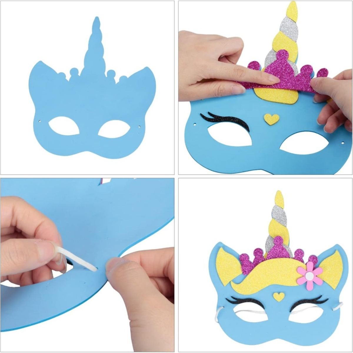 6 Unicorn Mask Craft Kits—Creative Arts And Crafts DIY Projects With 6 Foam Rubber Stencils And Rhinestones—Creative Craft Sets For Birthdays, Christmas, And Photo Booth Props
