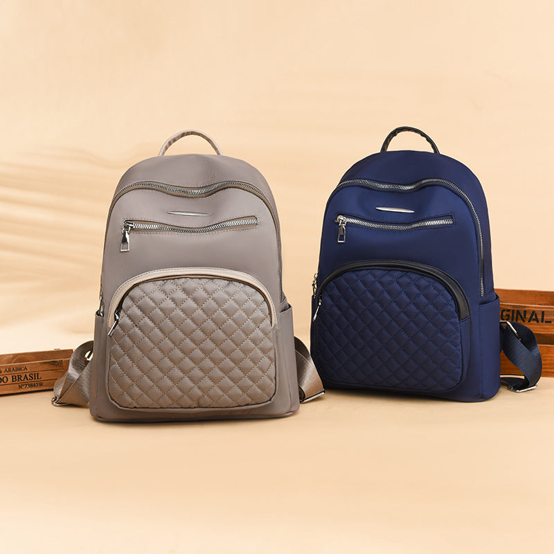 Womens Korean-style Solid-color Casual Oxford Cloth Backpack
