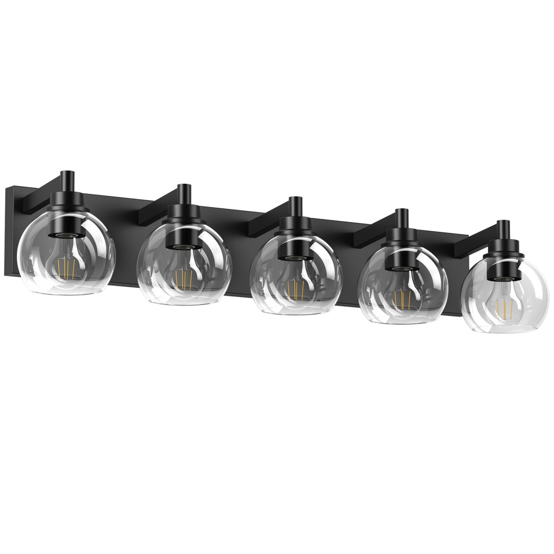 Bathroom Light Fixtures Over Mirror 5-Lights Bathroom Vanity Light With Clear Globe Glass Shade Modern Black Vanity Light Wall Sconce Vanity Lighting For Bath  Bulbs Not Included