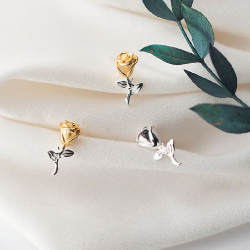 S925 Silver Stud Earrings For Women Korean Style  Rose Stud Earrings Sweet