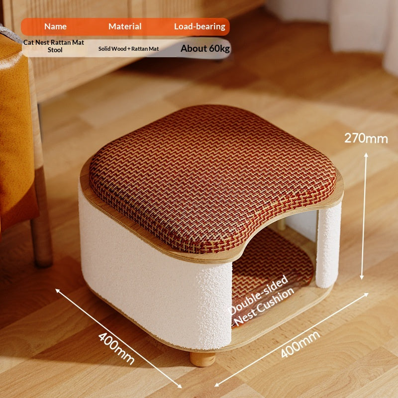 Cat Bed Bench For Humans And Cats All-Season Solid Wood With Summer Cooling Mat Pet Supplies