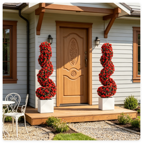 2 Pack Realistic Lifelike Faux Spiral Plant, All-Weather PE Artificial Flower Shrub For Indoor Outdoor Home Garden Decoration - Red