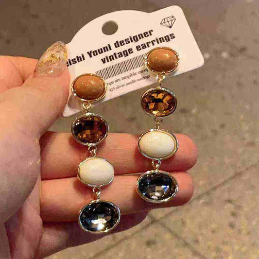 2026 New Long Coffee Zircon Dangle Earrings, Japanese Korean Luxury Jewelry