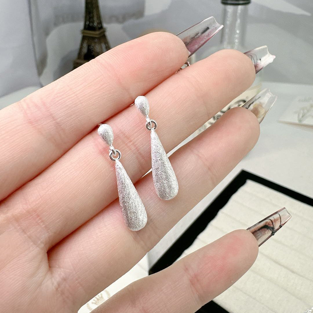 1 Pair 999 Sterling Silver Matte Teardrop Earrings, Minimalist & Cool Style, Perfect For Daily, Dating & Gifting, Ideal Valentine's Gift