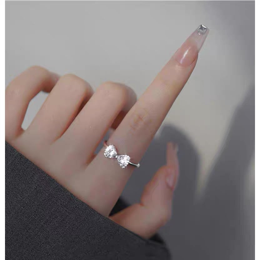 1pcs 990 Sterling Silver Sparkling Bow Statement Ring, Glamorous Romantic Style, Ideal For Birthdays & Holiday Gifts