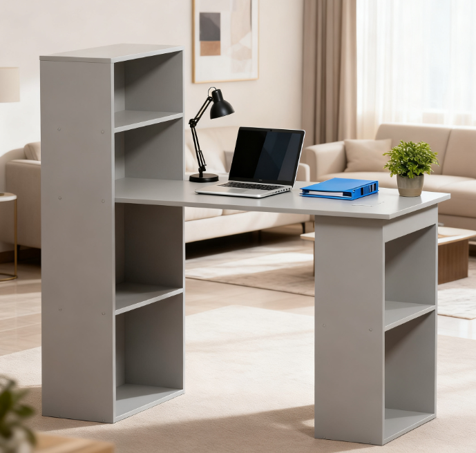 Compact Computer Desk , Writing Table Workstation With Bookshelf