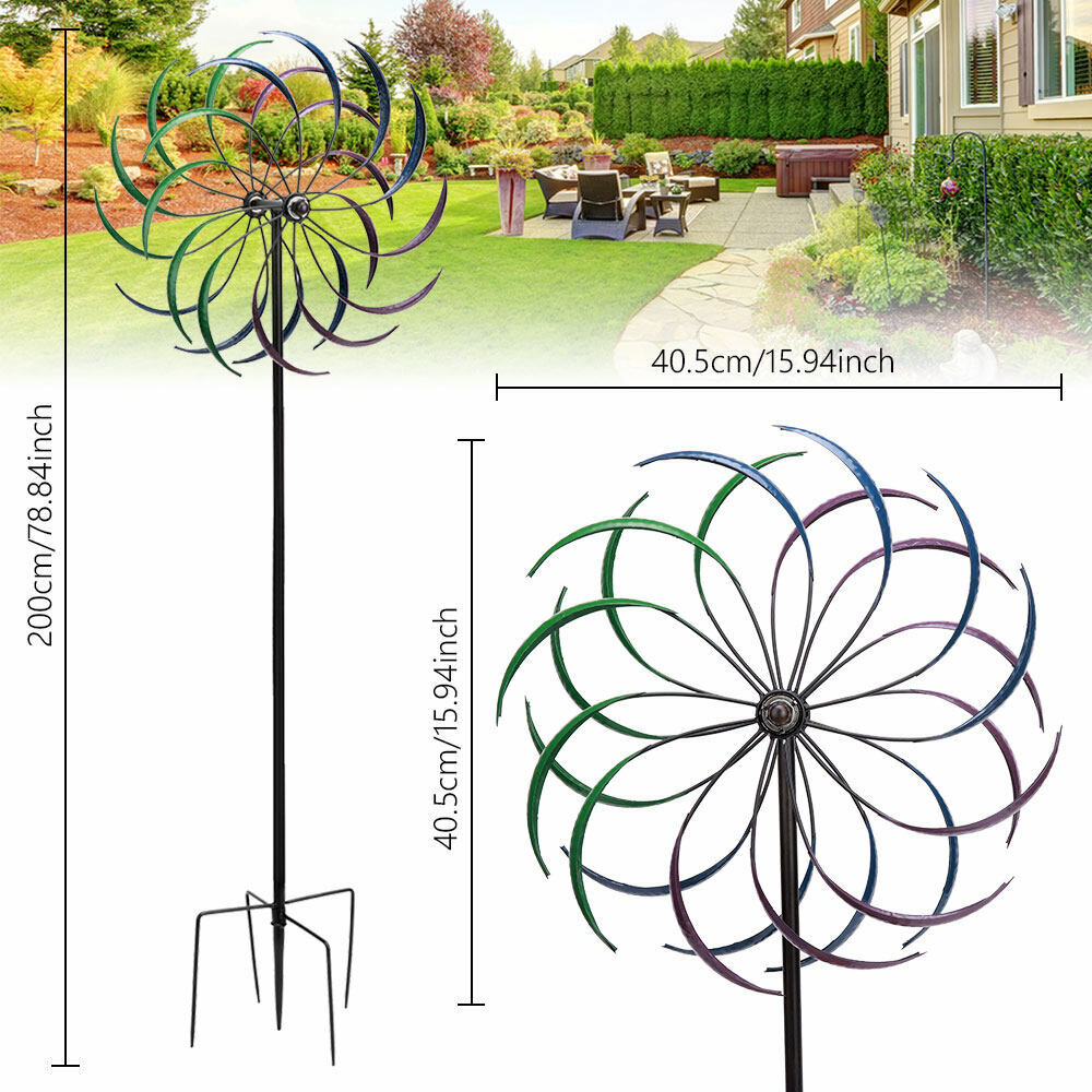 2M Metal Windmill Garden Art Decor Wind Spinner Kinetic Yard Colorful Sculpture