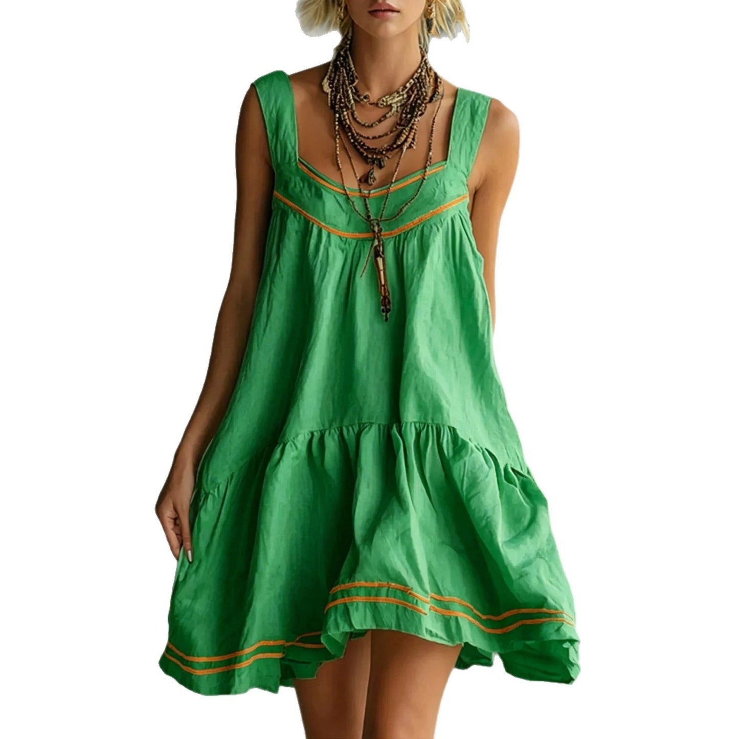 New Retro Casual Chic Embossed Comfortable Solid-color Cotton-linen Mini Slip Dress