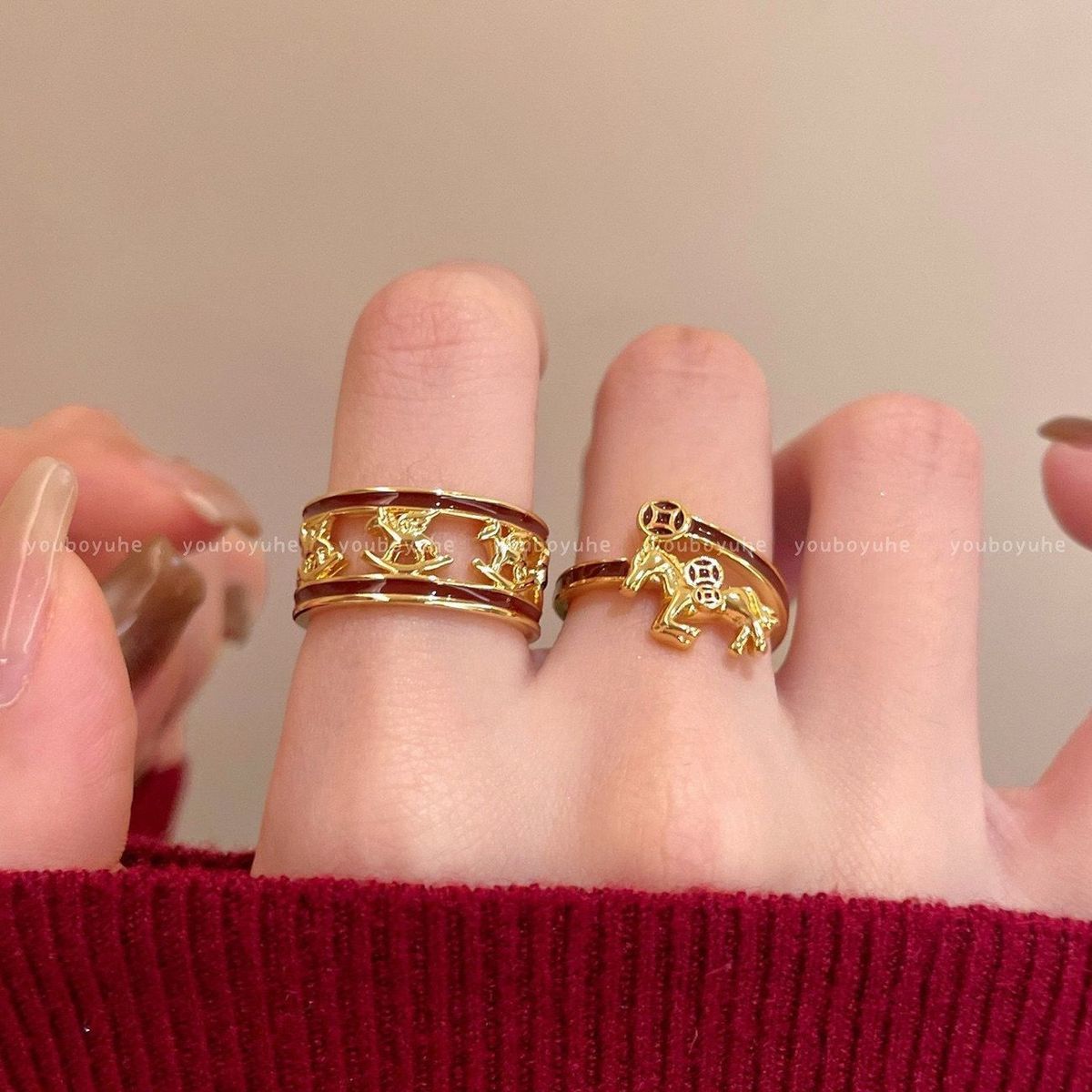 Women's Golden Pony Index Finger Ring, New Year Light Luxury High-end Stackable Open Band, Ideal Gift For Her