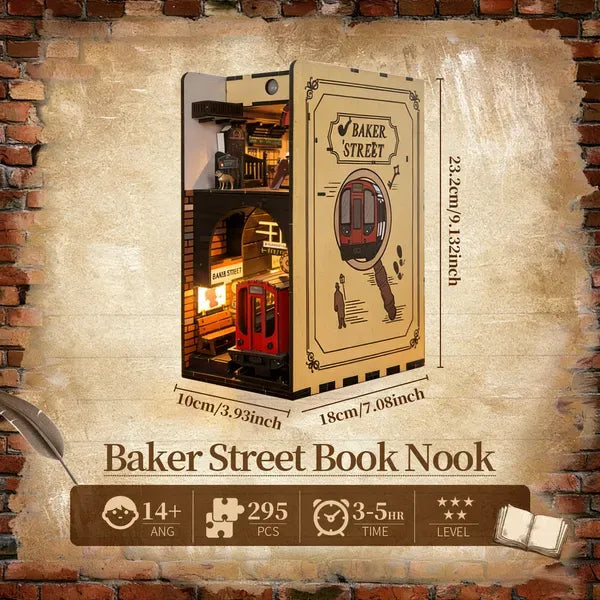 3d Wooden Puzzle For Adults Baker Street Book Nook With Lights Model Kit Dollhouse DIY Miniature House Birthday And Christmas Gifts