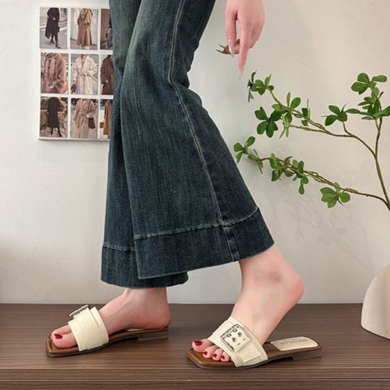 French Flat Slippers For Women, Summer Outdoor Sandals, Stylish And Elegant To Pair With Dresses, Flat Front Strap Sandals