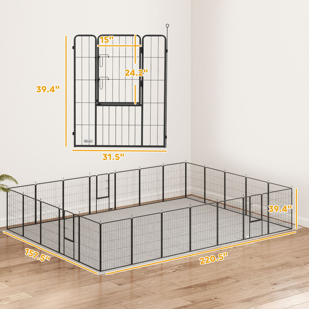 Dog Playpen for Indoor Outdoor, 24 Panels 39" H Puppy Playpen with Lockable Door, DIY Shape Pet Exercise Fence, Gray