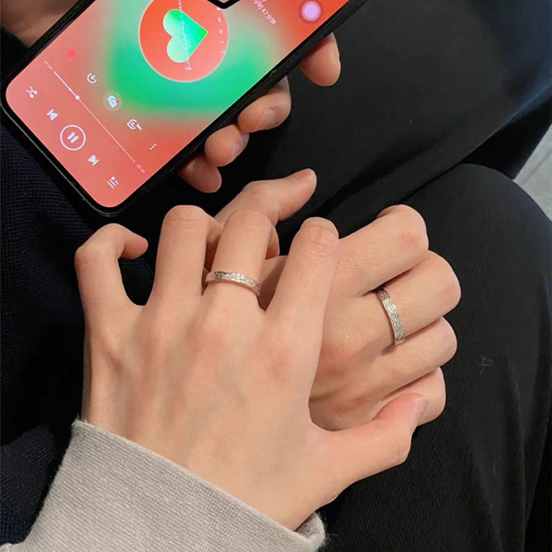 S999 Pure Silver Time-Marked Couple Rings Korean Style Simple Design Valentine's Day Gift Fashionable Versatile Design Ring