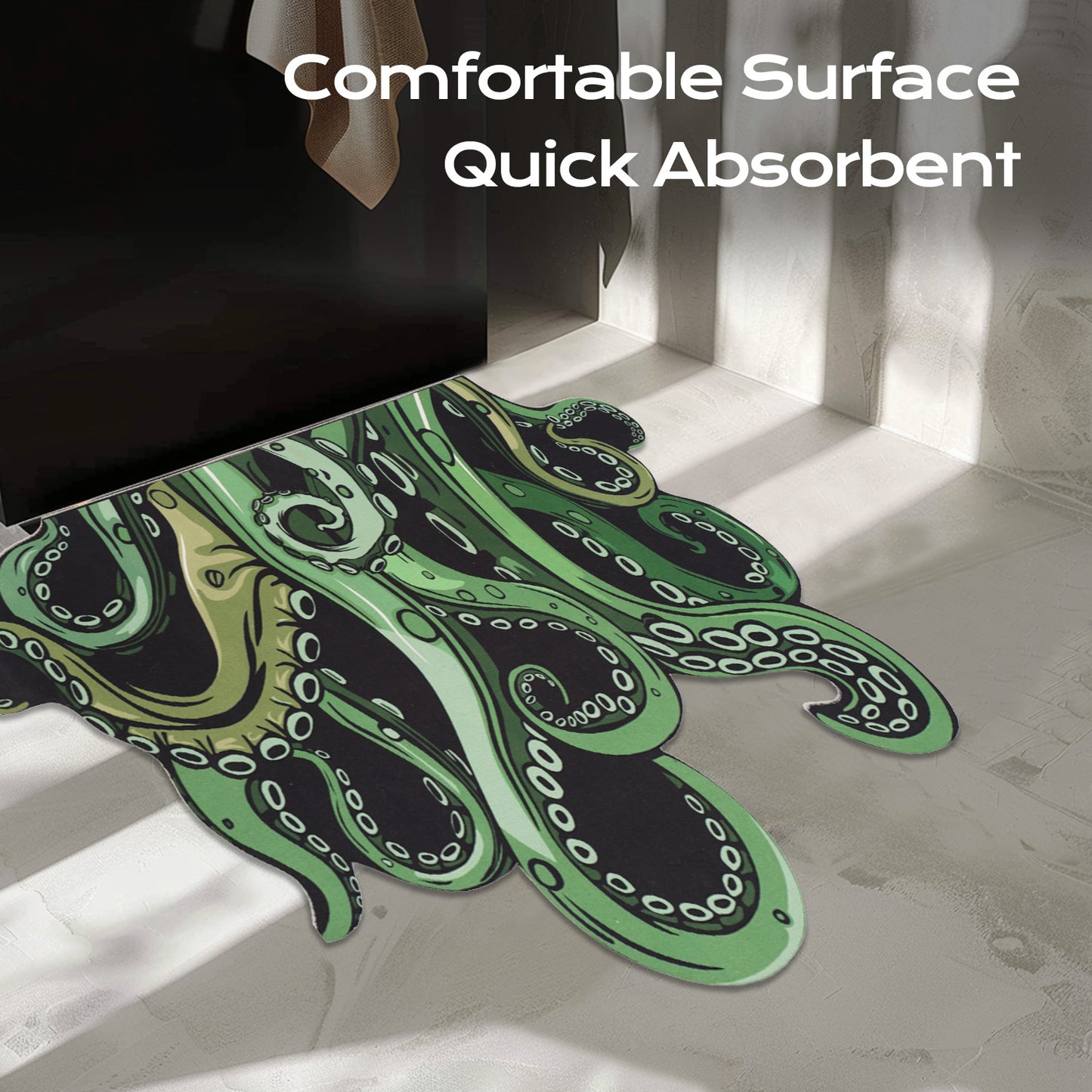 Green And Purple Cthulhu Rugs Water Absorbent Bath Mat Octopus Anime Rug Graphic Gothic Bathroom Rugs Fantasy Decorate, Non Slip Backing, Unique Gift & Decor For Gamers, 27x18 In