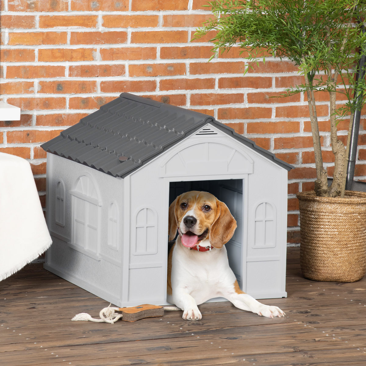 Pet House Water Resistant Puppy Shelter with Door for Indoor Outdoor, Easy to Assemble, for Small/Medium Dogs, Gray