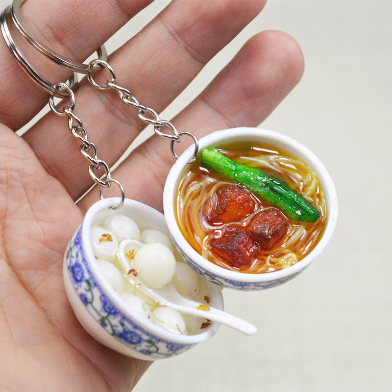 Artificial Food Pendant PVC Egg Noodle Keychain
