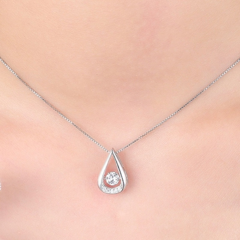 White Gold Plated Drop-shaped Diamond-embedded Smart Pendant Necklace
