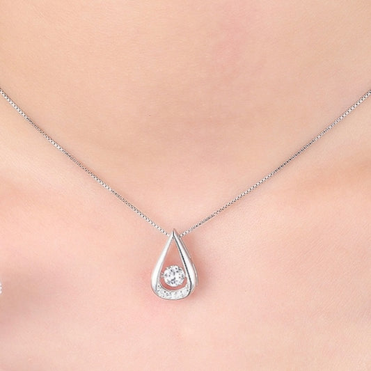White Gold Plated Drop-shaped Diamond-embedded Smart Pendant Necklace