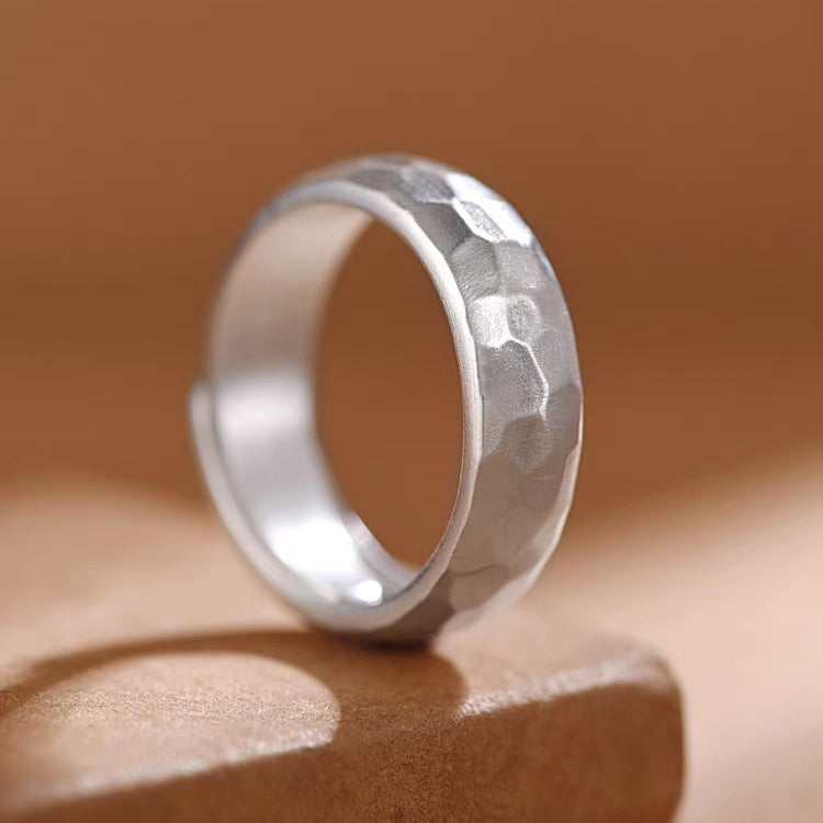 1 Pair 999 Sterling Silver Hammered Texture Couple Rings, Minimalist Retro Promise Rings, Ideal Valentine's Day Gift For Lovers