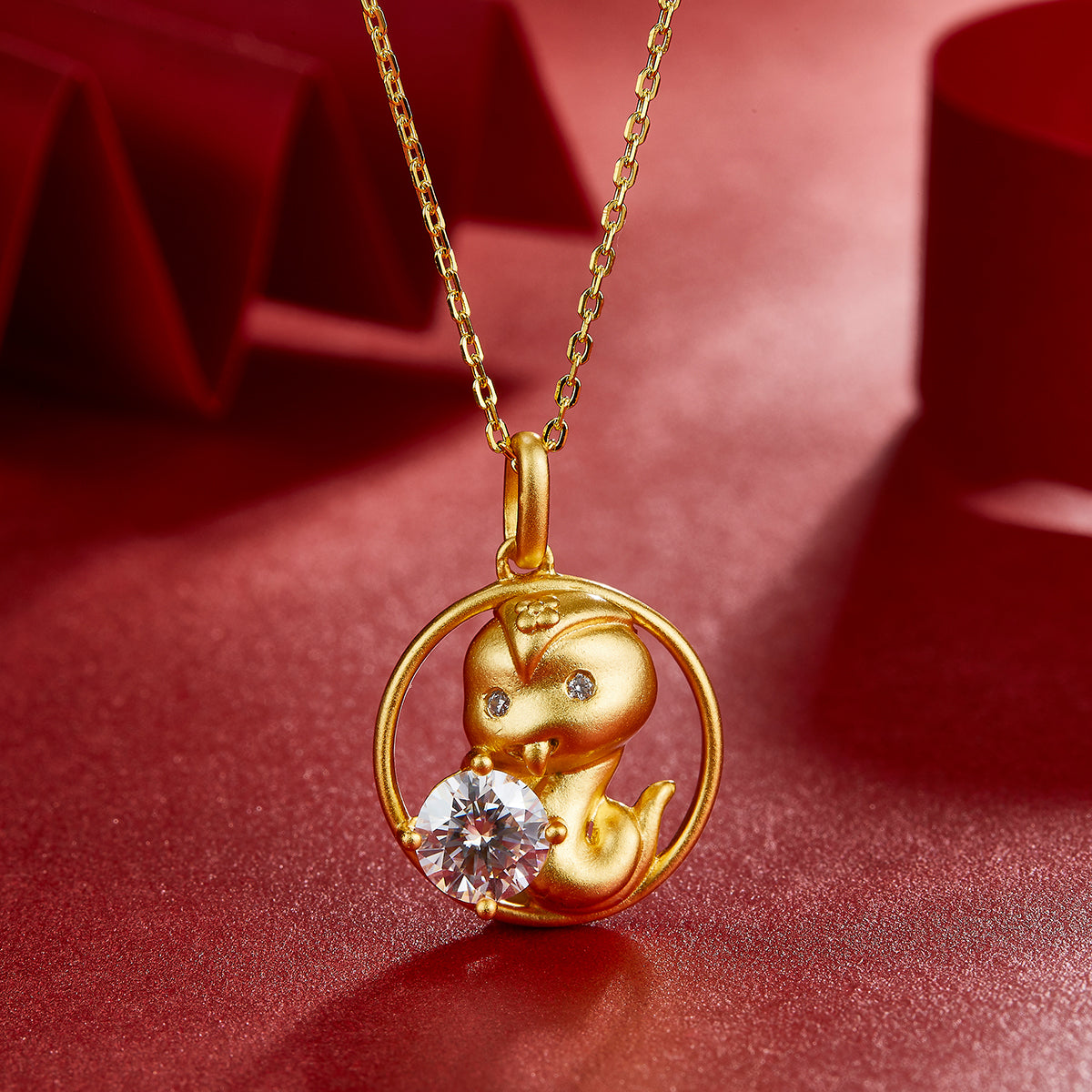 S925 Sterling Silver Gold Plated 1ct D Color VVS1 Moissanite Snake Necklace 5.4g Chinese Zodiac Benmingnian Gift GRA Certified Gift Box