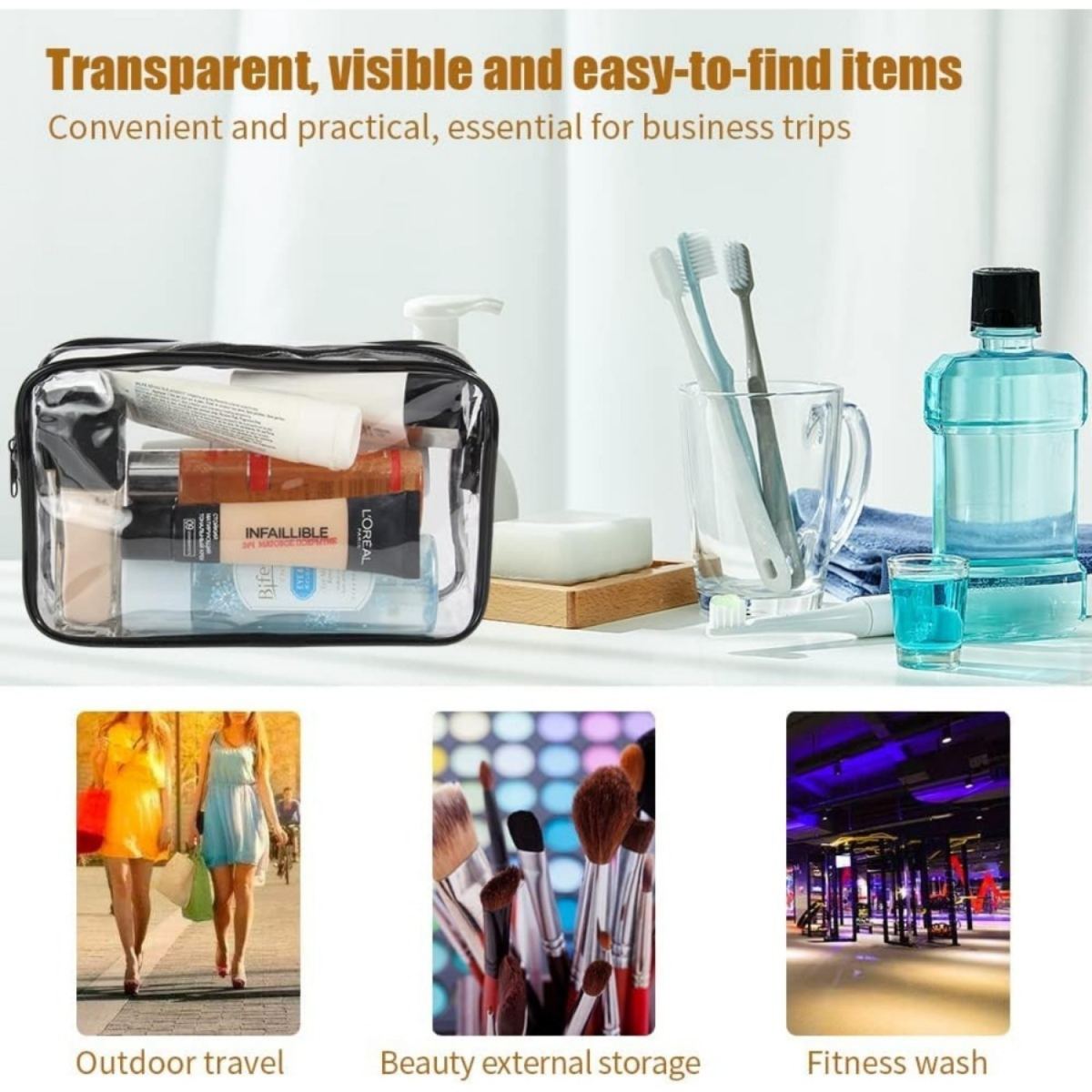 4-Pack Clear PVC Waterproof Toiletry Bags—Large Travel Toiletry Bags, Cosmetic Bags, Wash Bags, Makeup Bags For Men And Women (Small, Medium, Large)