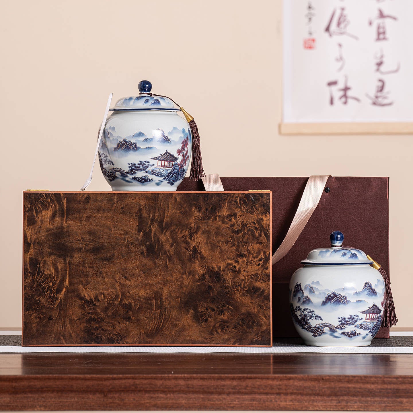 Chinese-style Ceramic Tea Caddy Gift Set