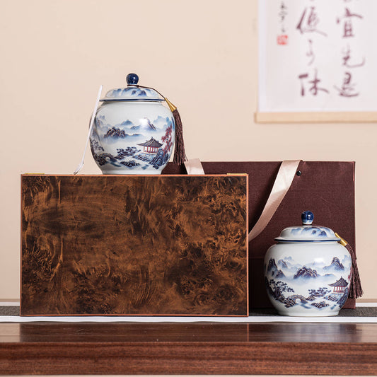 Chinese-style Ceramic Tea Caddy Gift Set