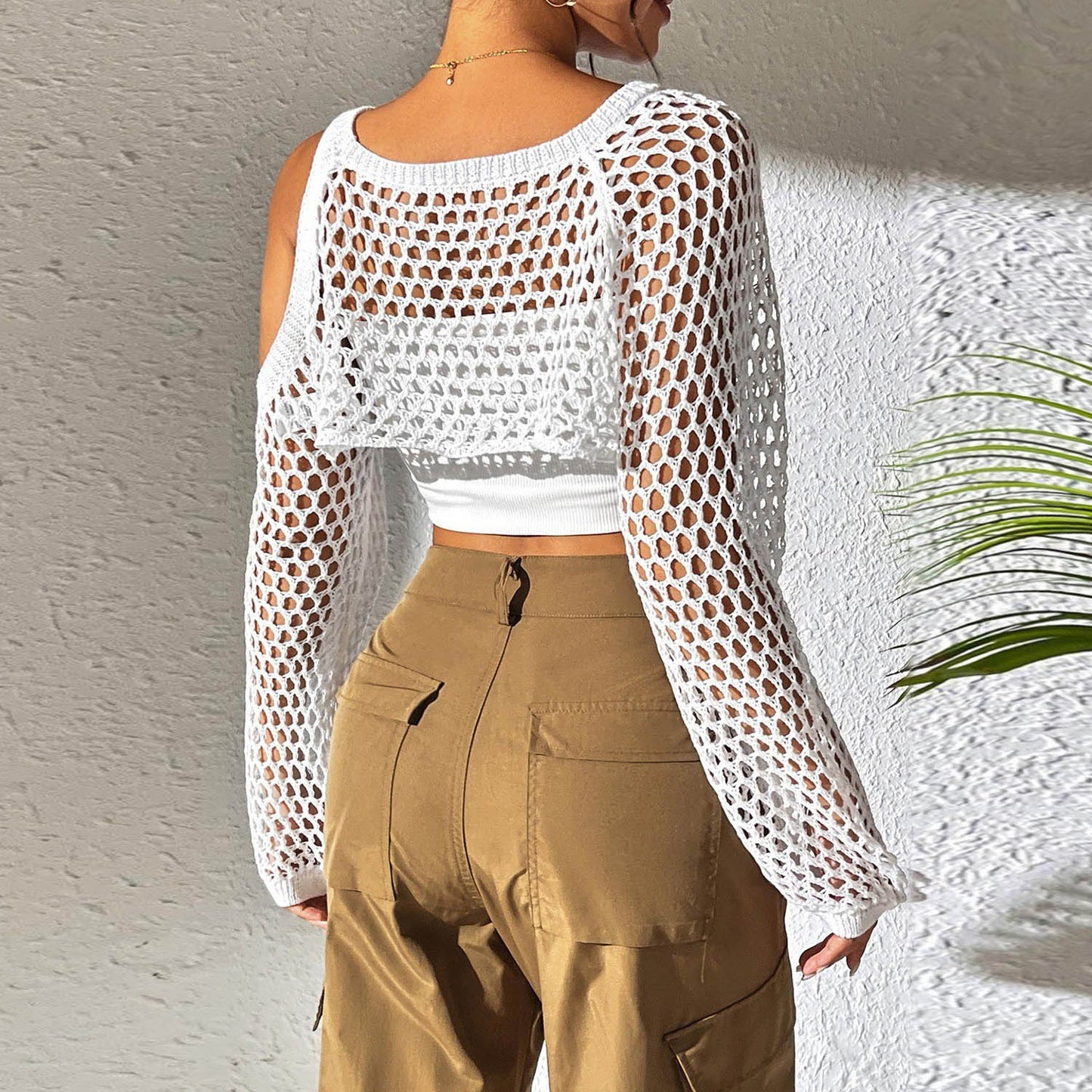 Women Sexy Cropped Crop Top, Hollow Knit Cover Up, European American Cross-border Fashion Casual Outerwear