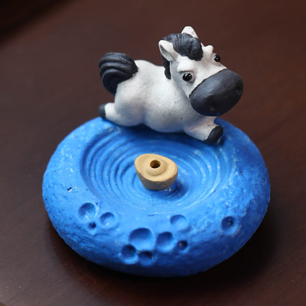 Purple Clay Tea Pet Sheep Ornament Handmade Zodiac Incense Holder