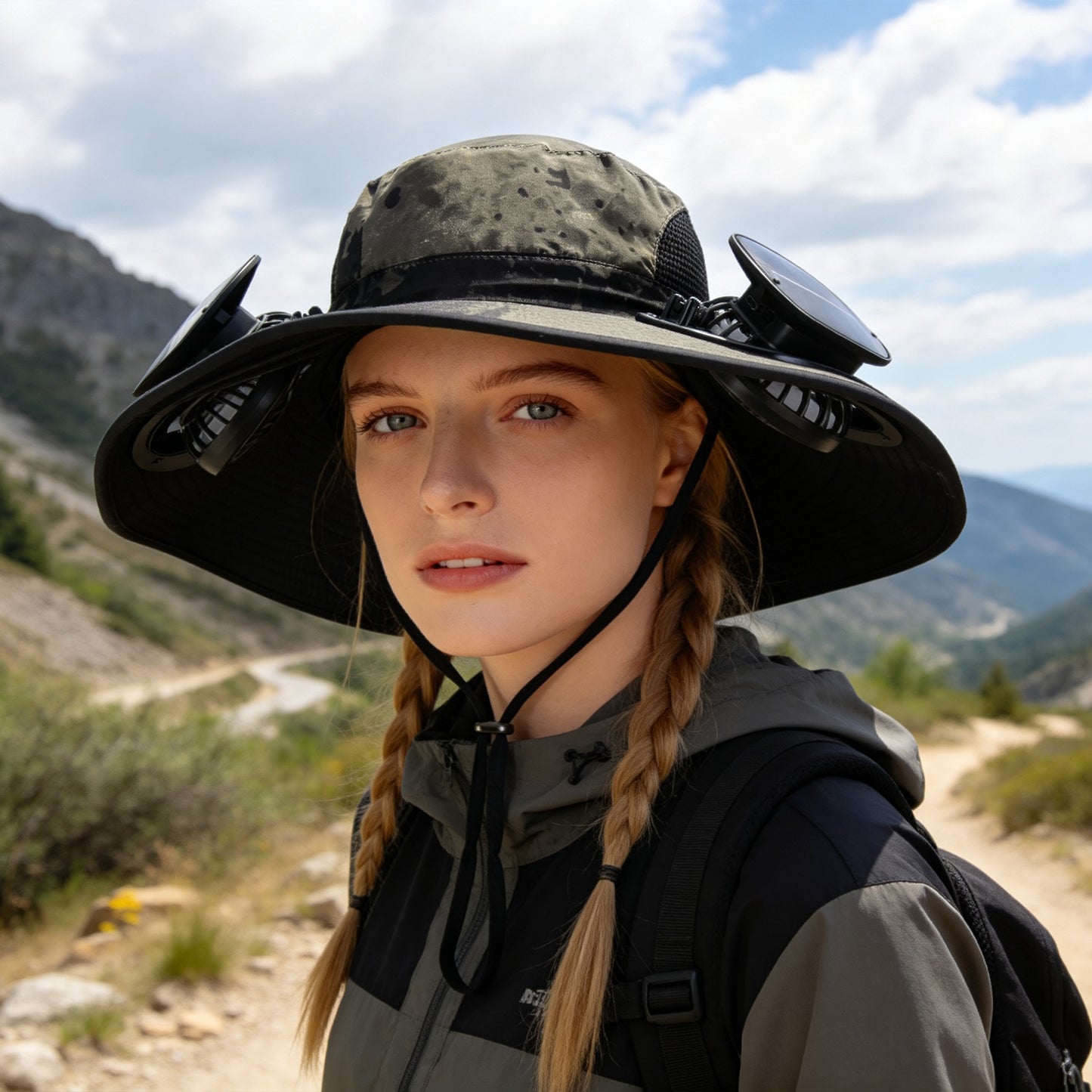 1Pc 2 In 1 Solar Fan Hat UPF50 Sun Hat With Fans Wide Brim Fishing Hat With Face Cover Neck Flap Solar USB Charging For Hiking Gardening Outdoor Work
