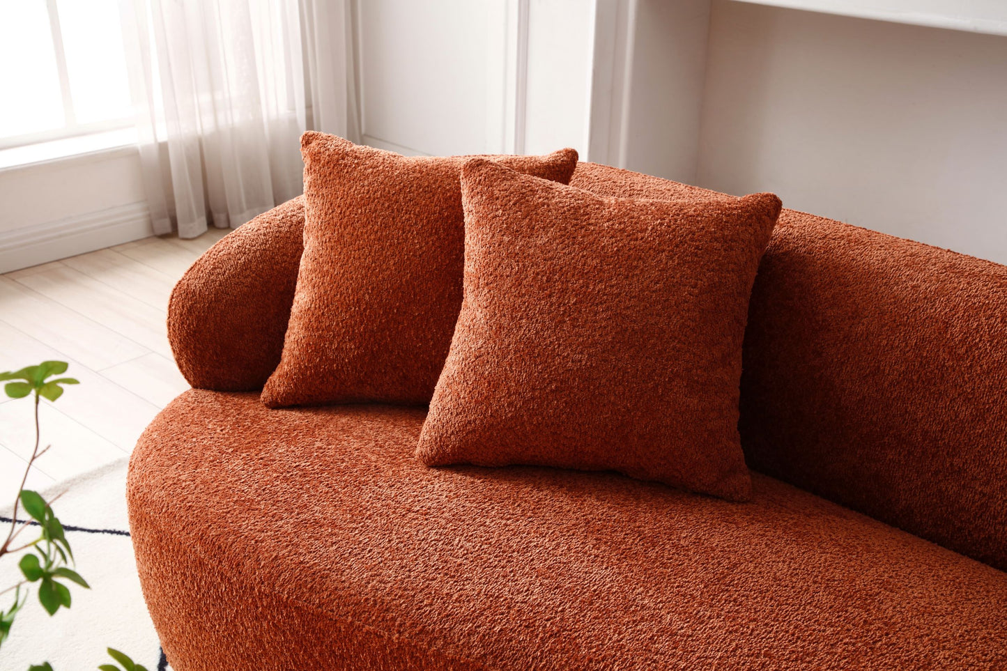 ORANGE Mid Century Modern Curved Sofa, 3 Seat Cloud Couch Boucle Sofa Fabric Couch For Living Room, Bedroom, Office