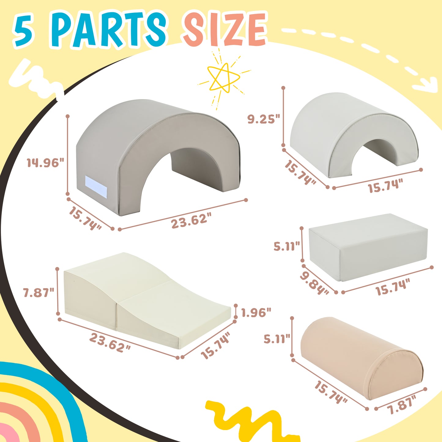 5-Piece Kids Climbing Toys For Toddlers, Foam Climbing Blocks For Babies, Kids Crawling And Climbing Indoor Active Play Structure