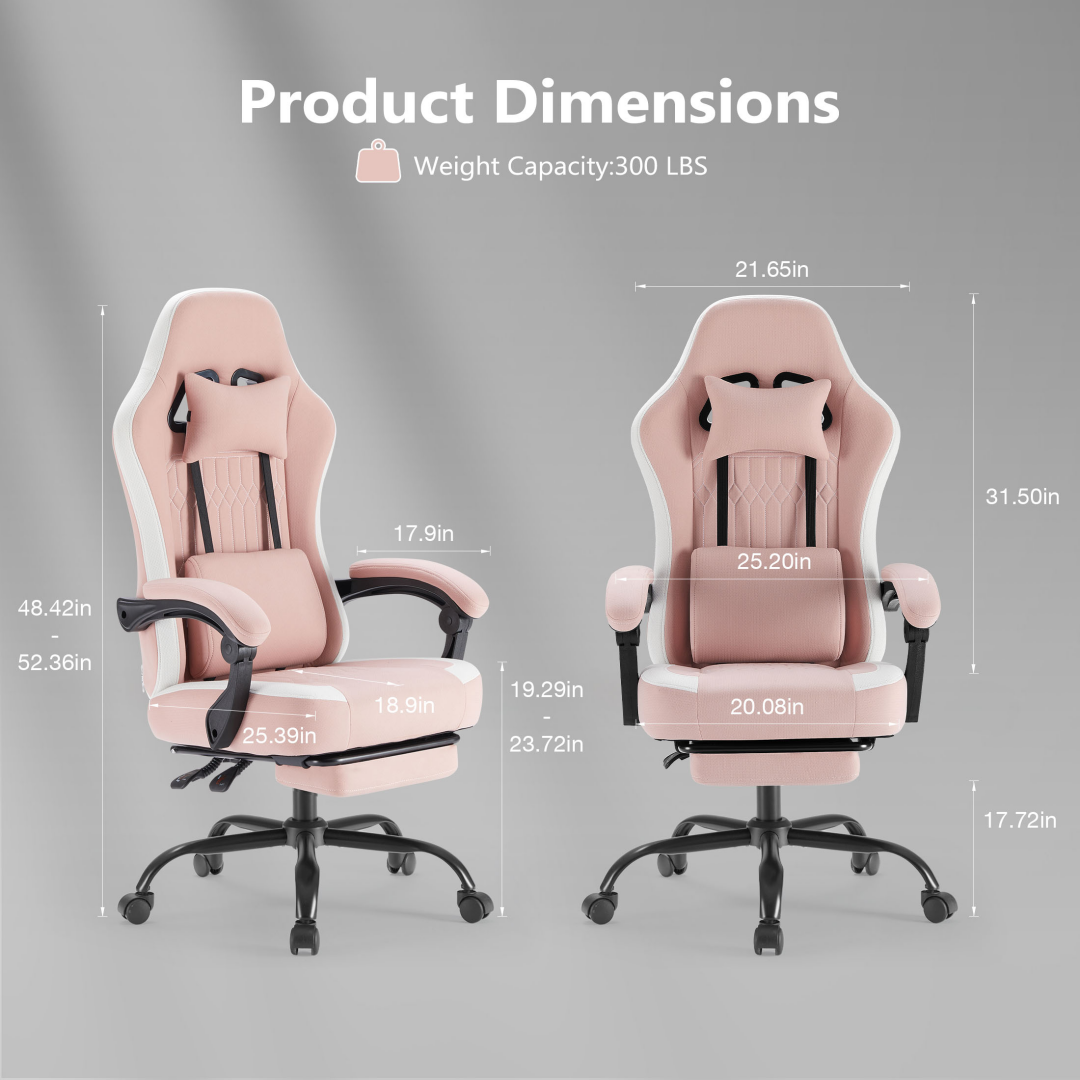 Computer Game Chair - Lumbar Support, Adjustable Height With Armrests And Headrests, 360 Rotating Wheels