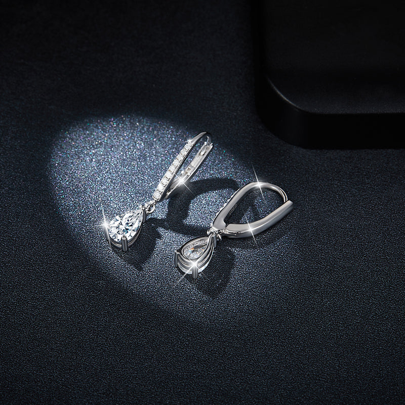 S925 Sterling Silver 5x8mm Pear Cut Moissanite Dangle Earrings  Teardrop Drop With Pave Hoop & GRA Certificate Platinum Plated Jewelry Gift Box Set For Women