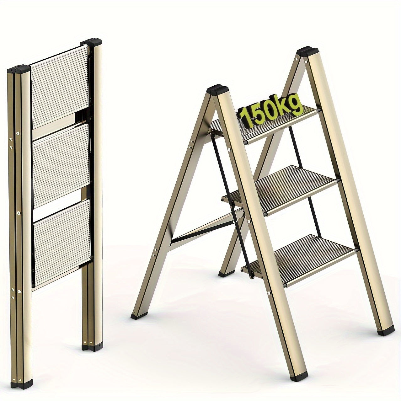 3 Step Ladder, Folding Ladder Stool, Wider Upgraded Non-Slip Treads, Portable Lightweight Ladder For Home And Kitchen, Holds Up To 330 Lbs