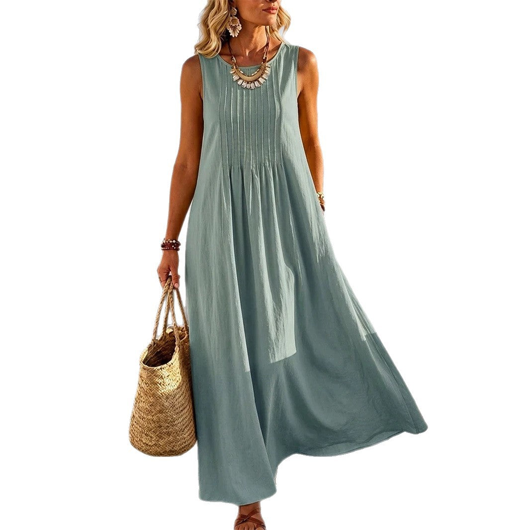 Summer New Casual Loose Fitting Round Neck Dress