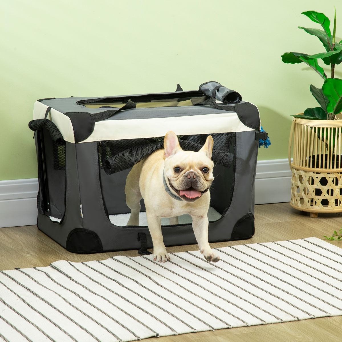 PawHut 60cm Foldable Pet Carrier, With Cushion, For Miniature Dogs And Cats - Grey