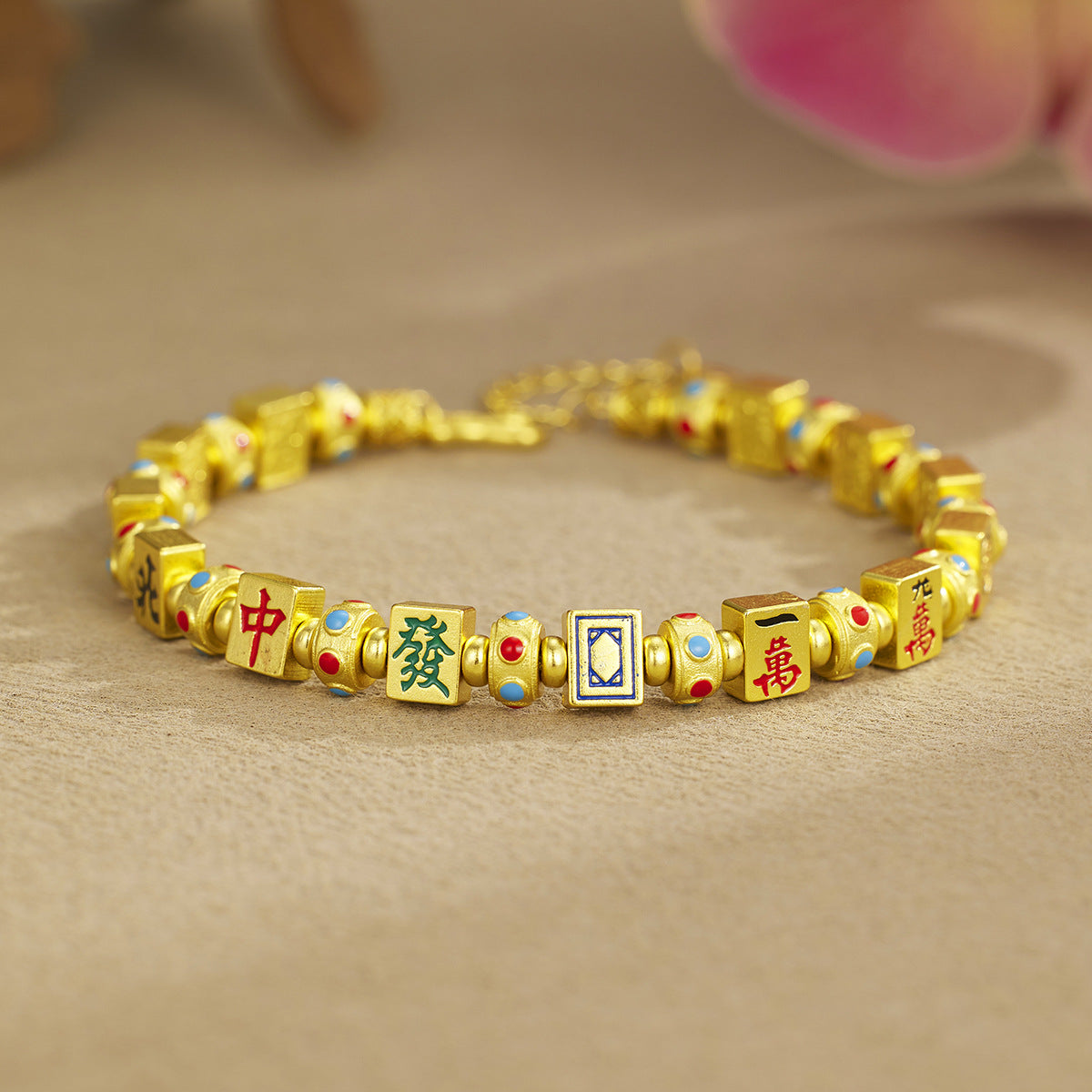 S925 Sterling Silver Vintage Enamel Thirteen Ornaments Mahjong Bracelet, Versatile Fashion Hand Jewelry