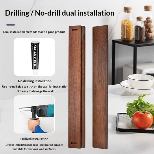 Kitchen Solid-wood Wall-mounted Magnetic Knife Holder No Drilling Required