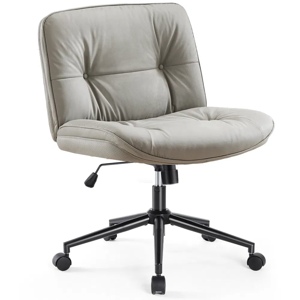 Criss Cross Legged Chair, Armless Office Desk Wide Seat Wheels, Swivel Height Adjustable Comfy Computer Task Seating Modern Home Room