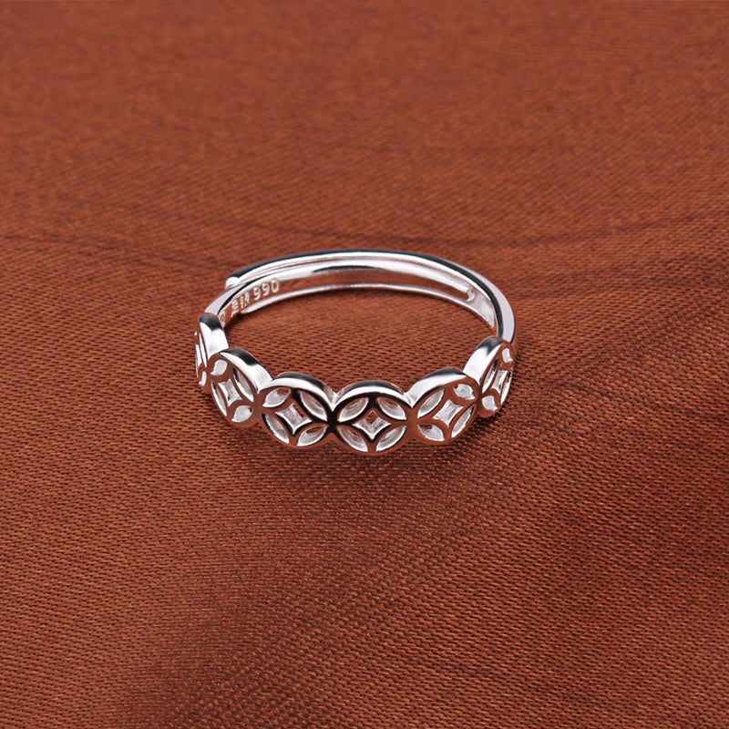 1pc 999 Sterling Silver Hollow Coin Open Ring, Retro Lucky Charm Style, Perfect For Daily Wear & Valentine's Day Gift