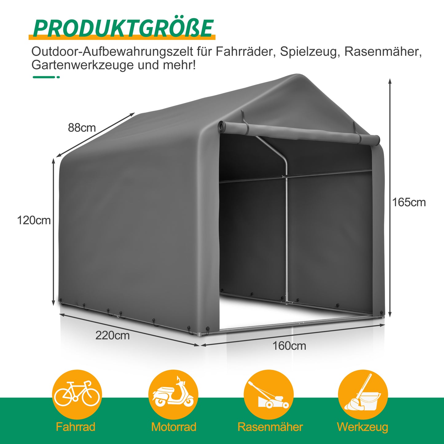 Grey Bicycle Garage 160x220x165 Cm With Roller Door Waterproof PE Weatherproof Outdoor Shed For Bicycle, Garden Tools - Ideal For Garden, Terrace & Yard