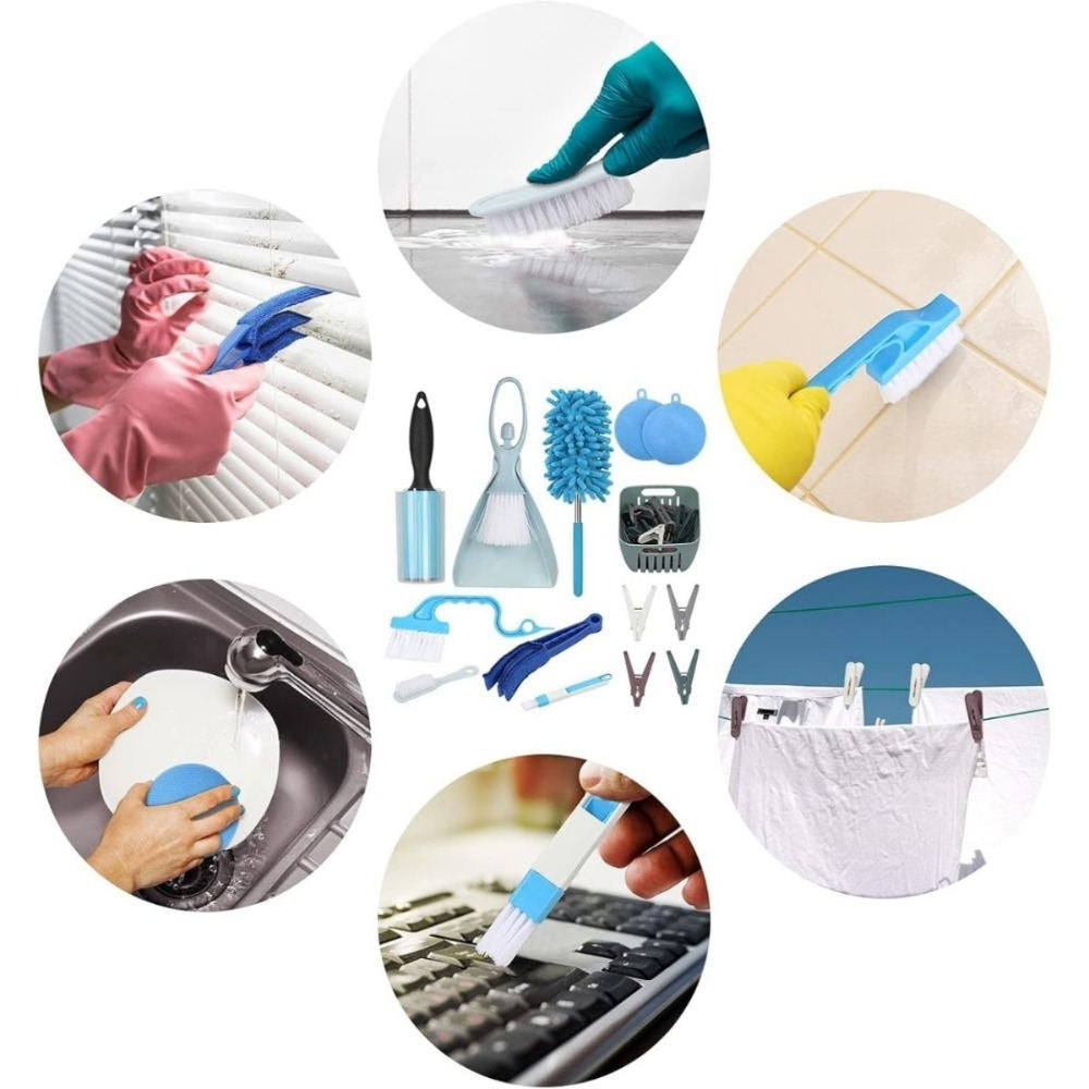 35-Piece Household Cleaning Set In Blue – Complete Set With Broom, Dustpan, Feather Duster, And More—Multi-Piece Party Gift Set