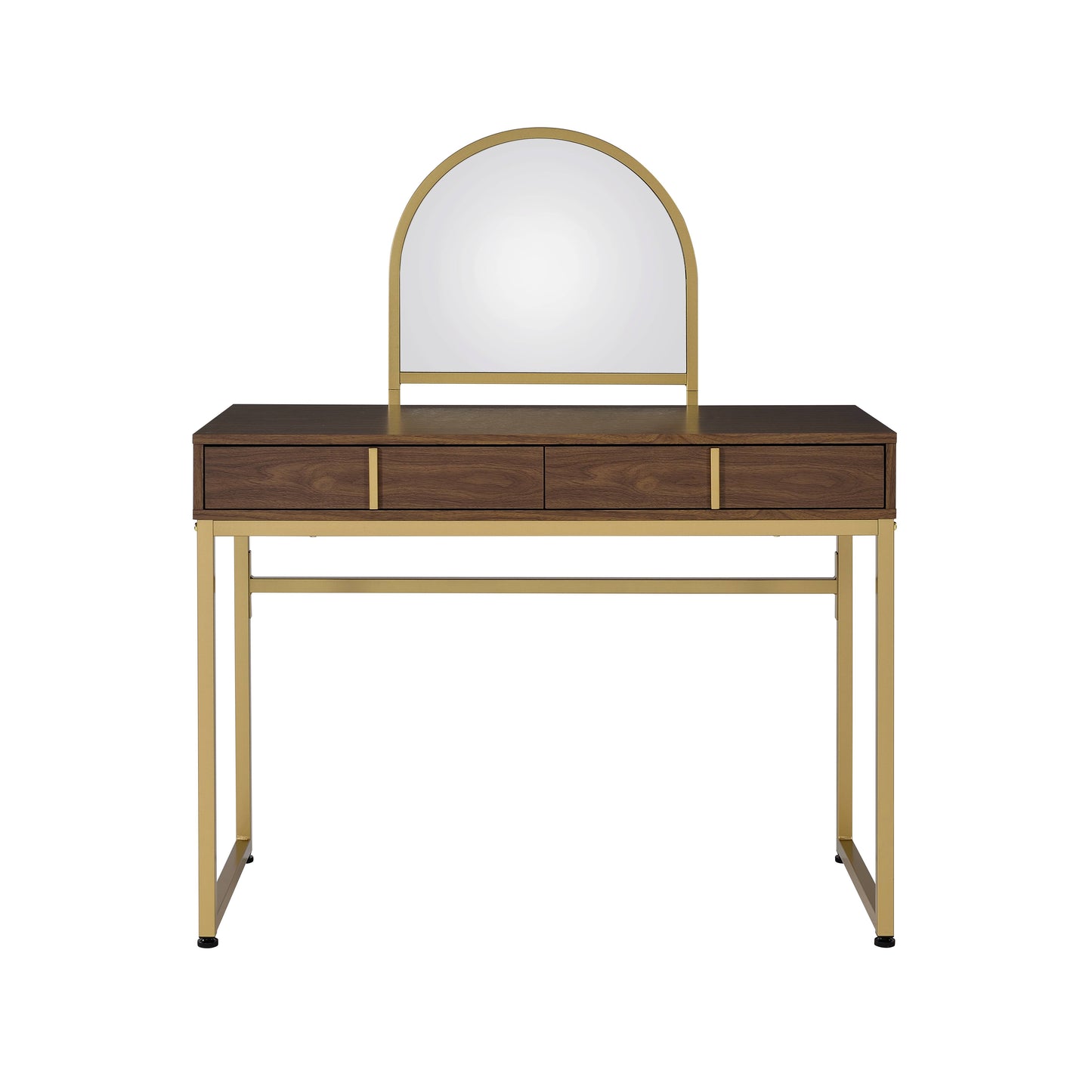 Coleen Walnut & Gold Finish Vanity Desk W Mirror & Jewelry Tray