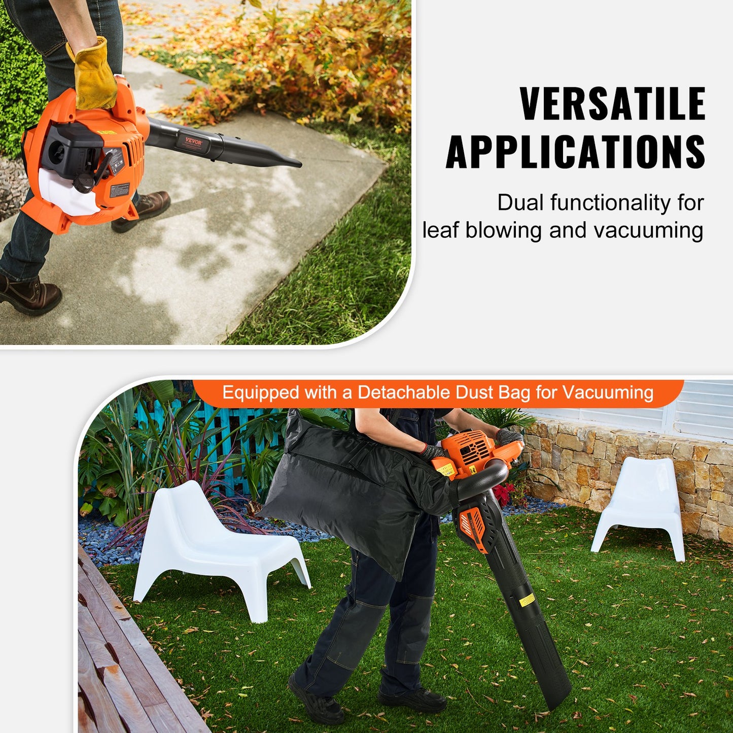 Leaf Blower, 26CC 2-Cycle Handheld Leaf Blower, 2-in-1 Blower 425CFM Air Volume 156MPH Speed, Ideal For Lawn Care, Leaf Cleaning, And Snow Removal