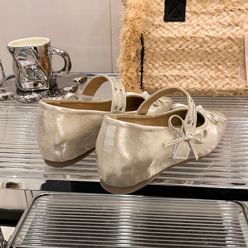 2026 New Summer Silver Hidden Heel Mary Janes For Women, French Ballet Flat Shoes With Single Strap, Match Dresses Perfectly