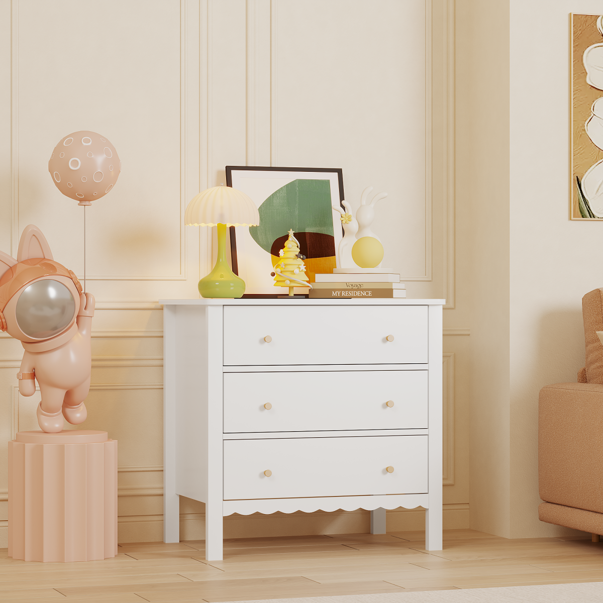 White 3 Drawer Dresser for Bedroom, Modern MDF Painted Chest of Drawers with Gold Knobs, Wooden Storage Cabinet for Kids, Nursery, Living Room or Entryway
