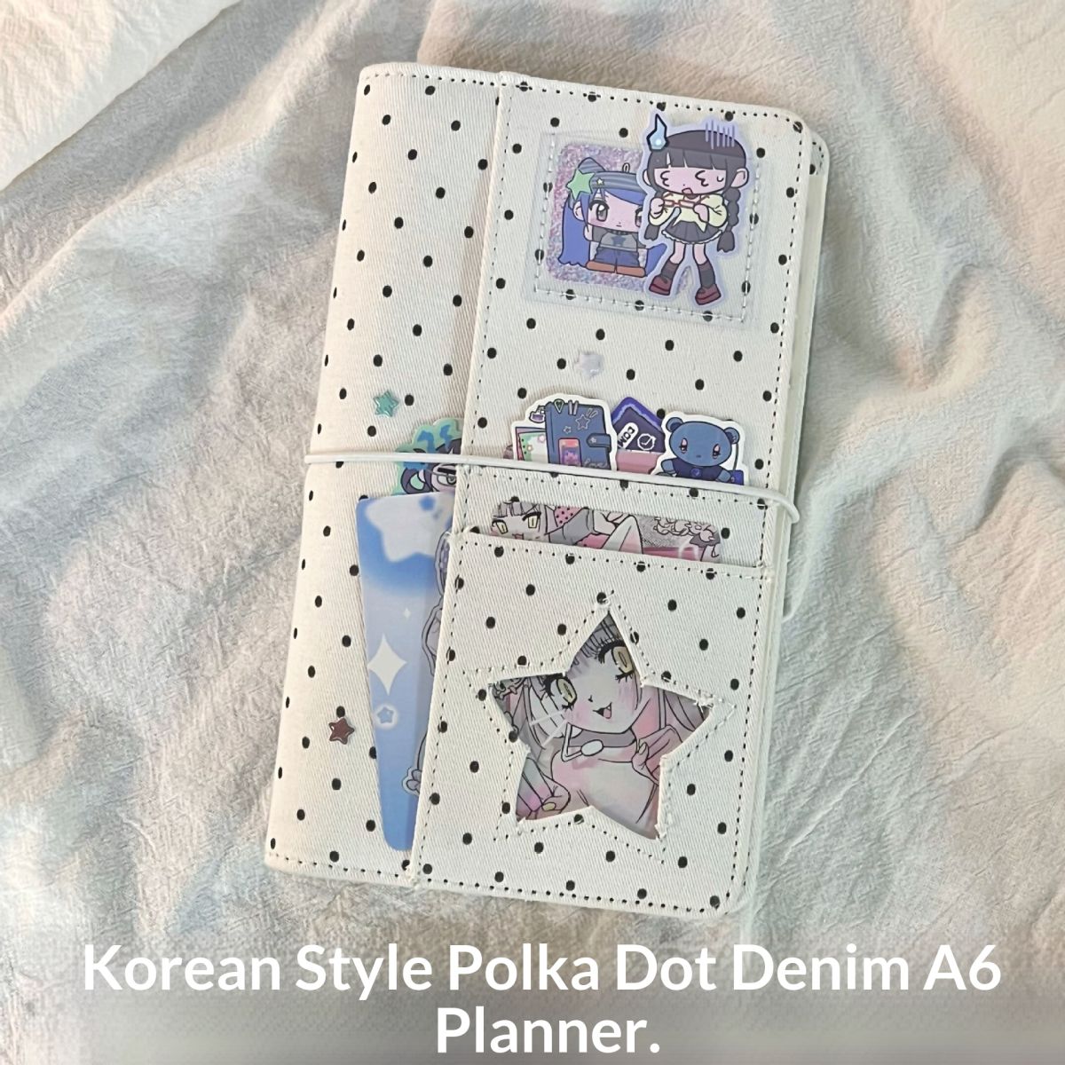 Simple Korean-style Polka-dot Fabric A6 Loose-leaf Notebook