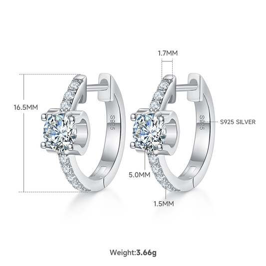S925 Sterling Silver 1.24CT Moissanite Hoop Earrings 16.5mm  Platinum Plated Huggie Hoops With GRA Certificate, 3.7g Jewelry Gift Box Set For Women